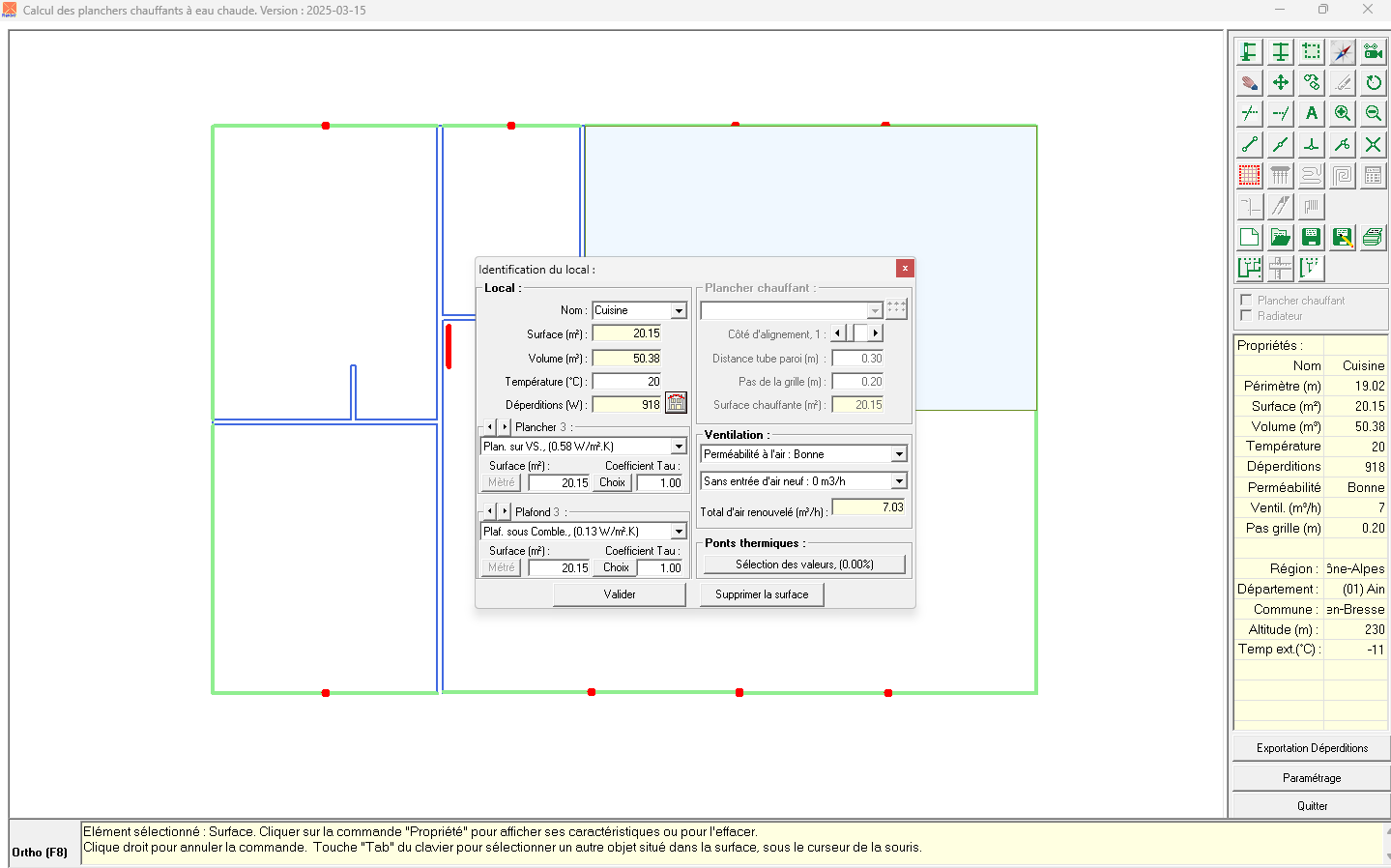 Équipement local ventilation - logiciel Déperditions version graphique