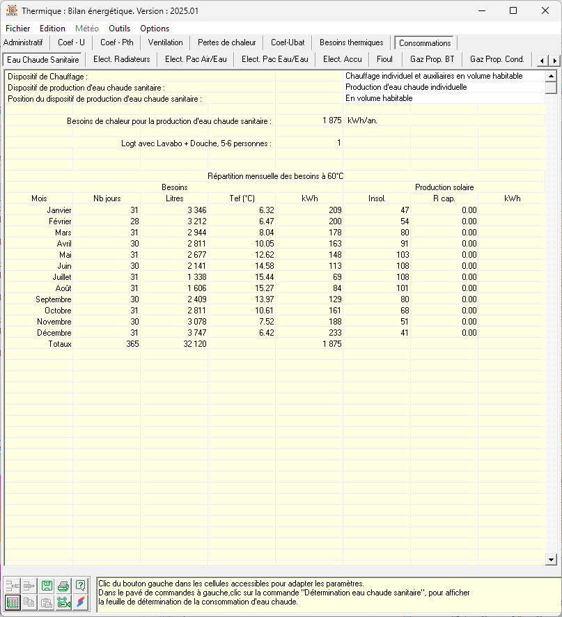 Besoins eau chaude sanitaire ECS - Déperditions tableur