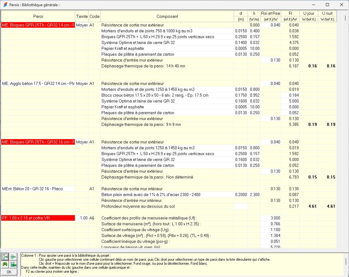 Coefficients transmission thermique parois - calcul Déperditions version tableur