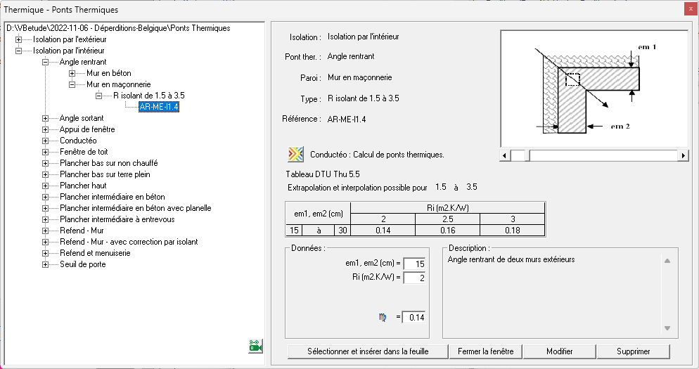 Calcul détaillé air humide et pertes - Diagramme de l'air humide