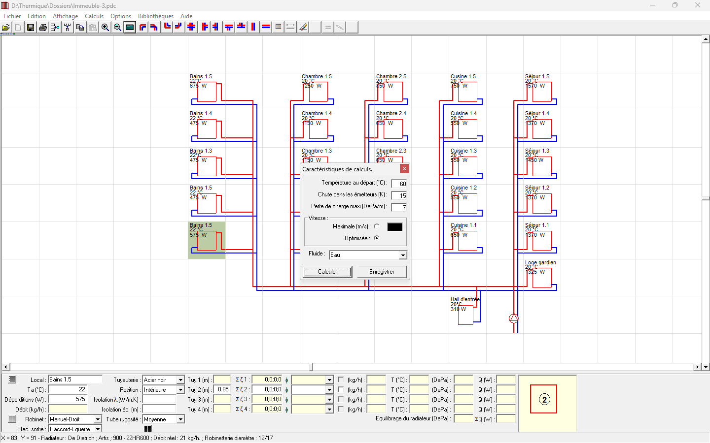 Lancement calculs pertes de charge radiateurs - Logiciels Thermiques
