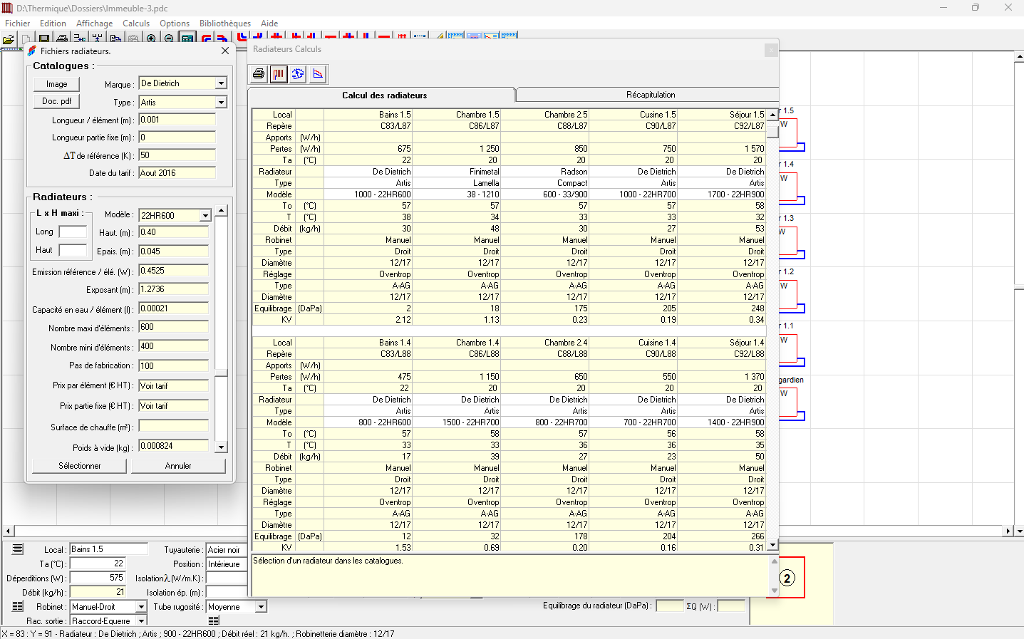 Dimensionnement radiateurs catalogue marques - pertes de charge et équilibrage